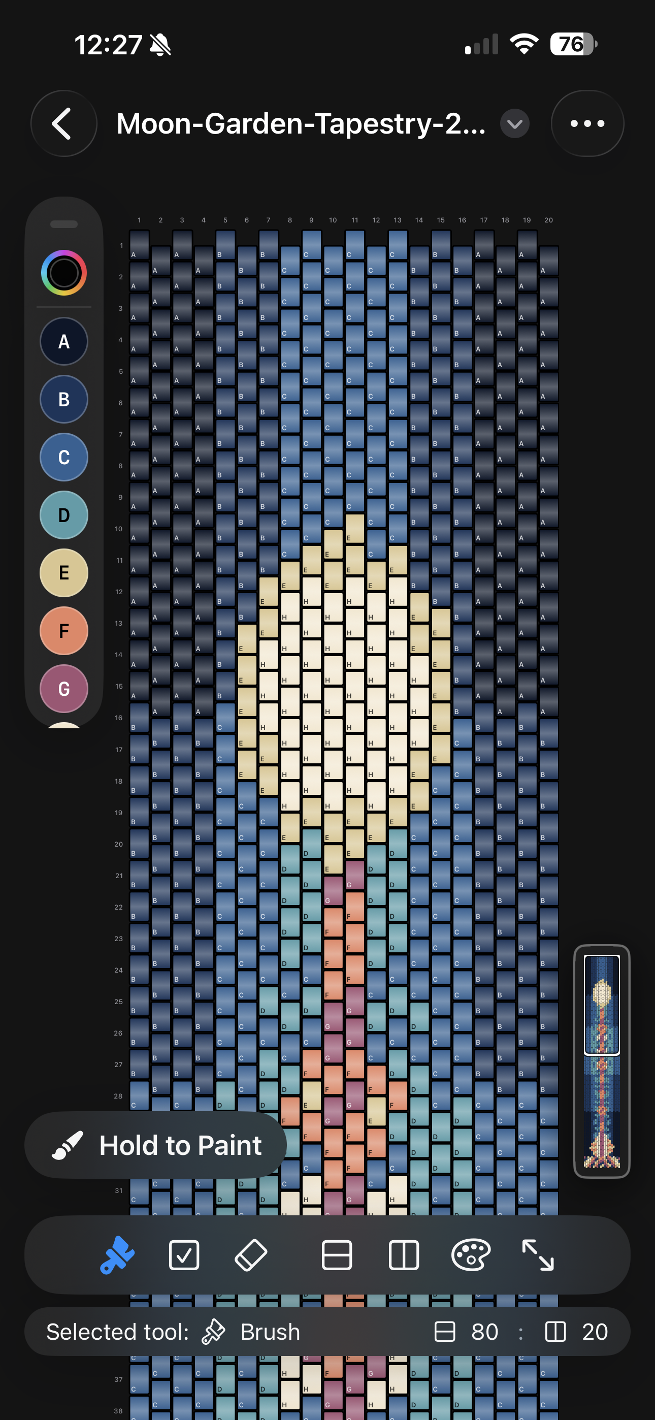 Beadly on iPhone showing the main editing canvas