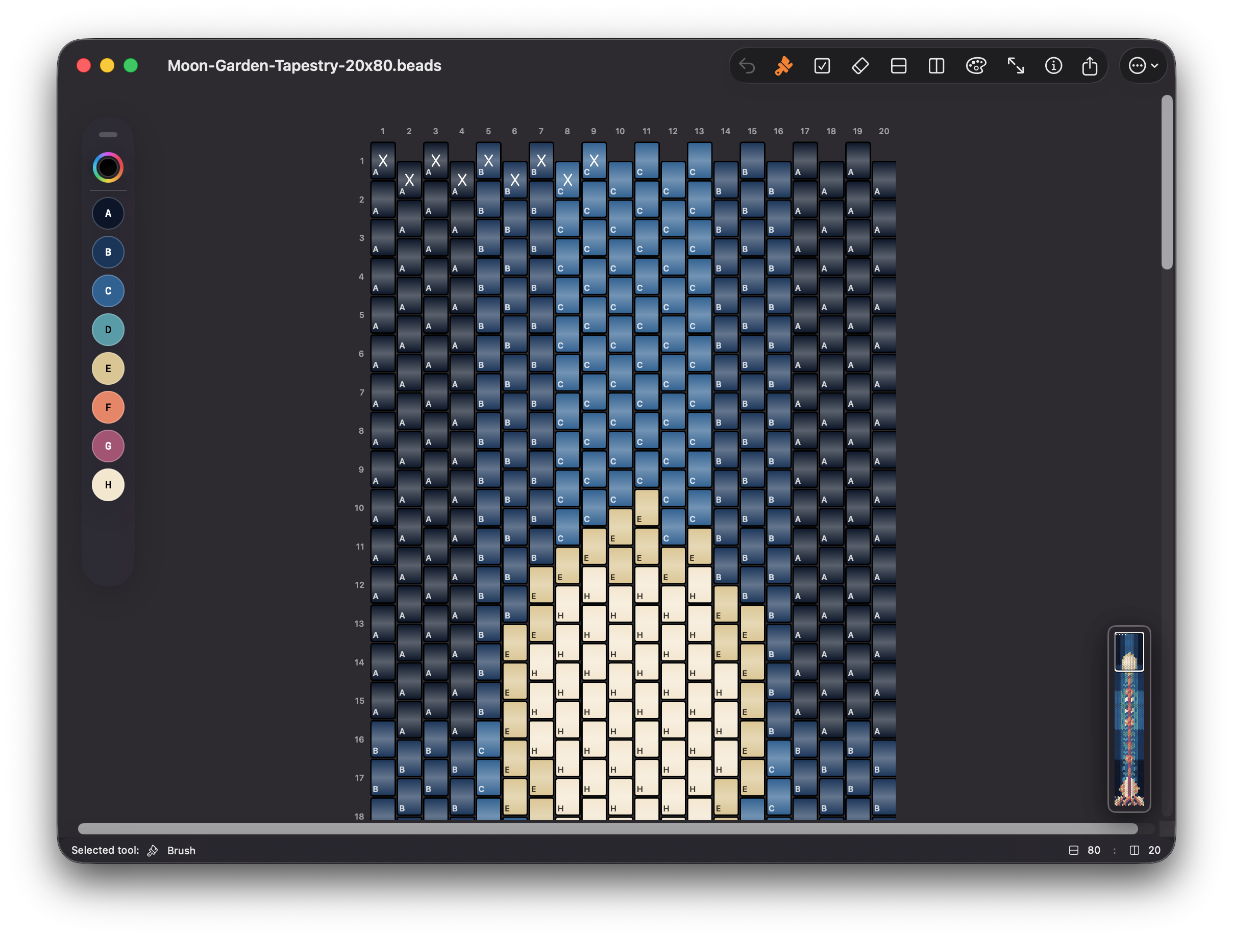 Beadly on macOS showing the main bracelet design workspace