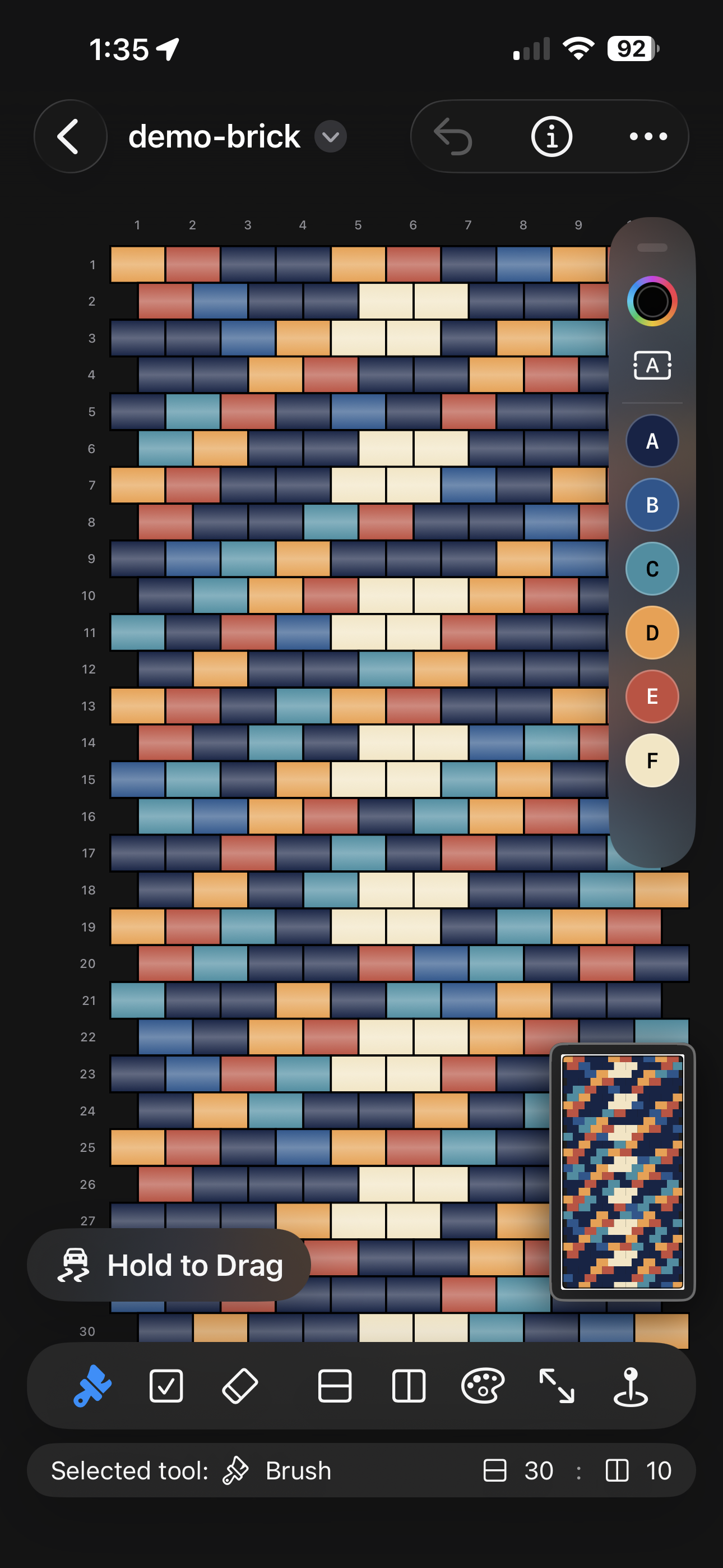Beadly on iPhone showing a brick pattern design