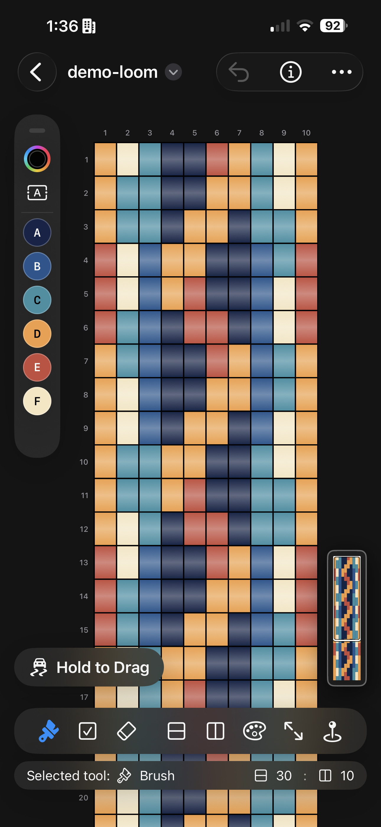 Beadly on iPhone showing a loom pattern design