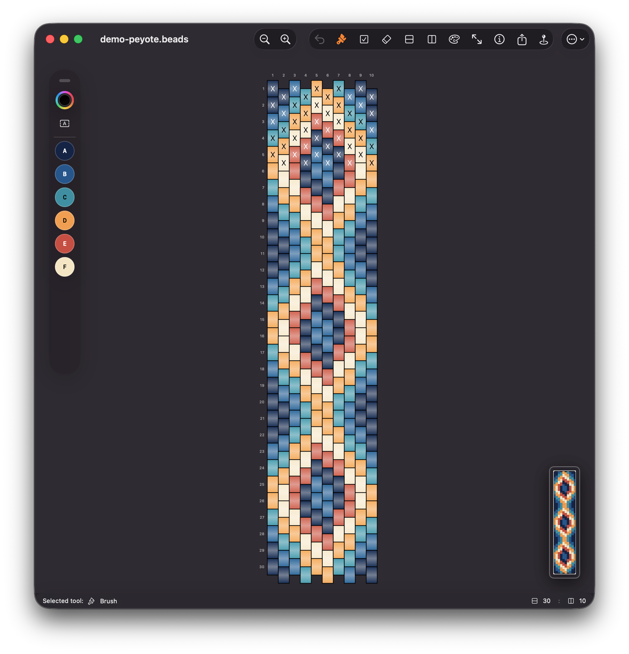 Beadly on macOS showing the large-canvas planning workspace